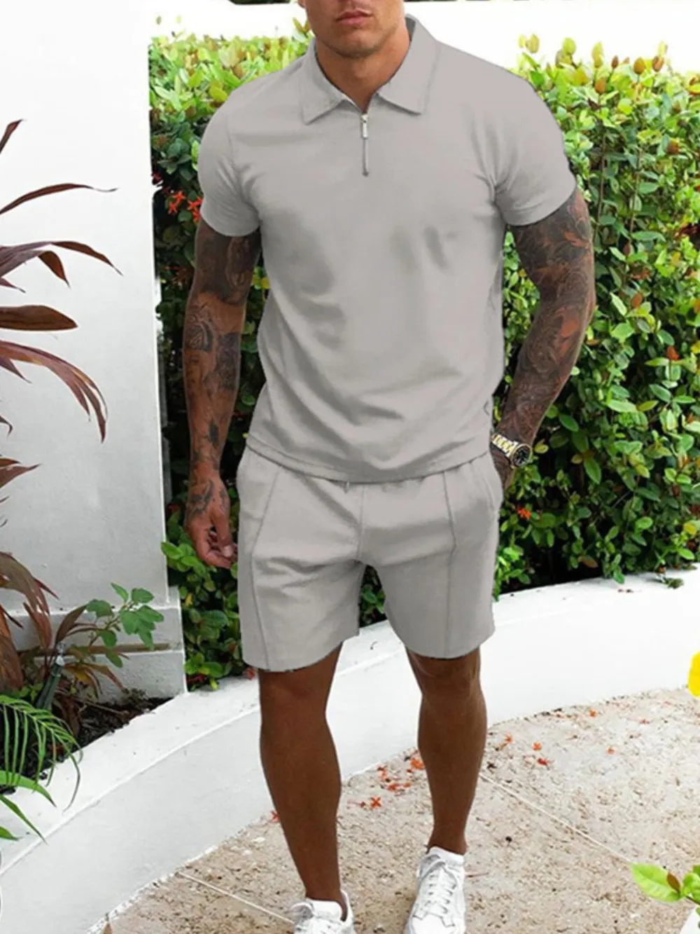 Men's Full Size Collared Neck Short Sleeve Top and Shorts Set Plus Size, image 2