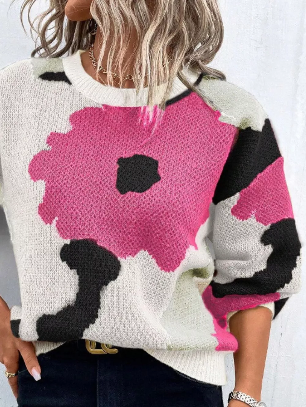 Floral Pattern Round Neck Sweater, image 10