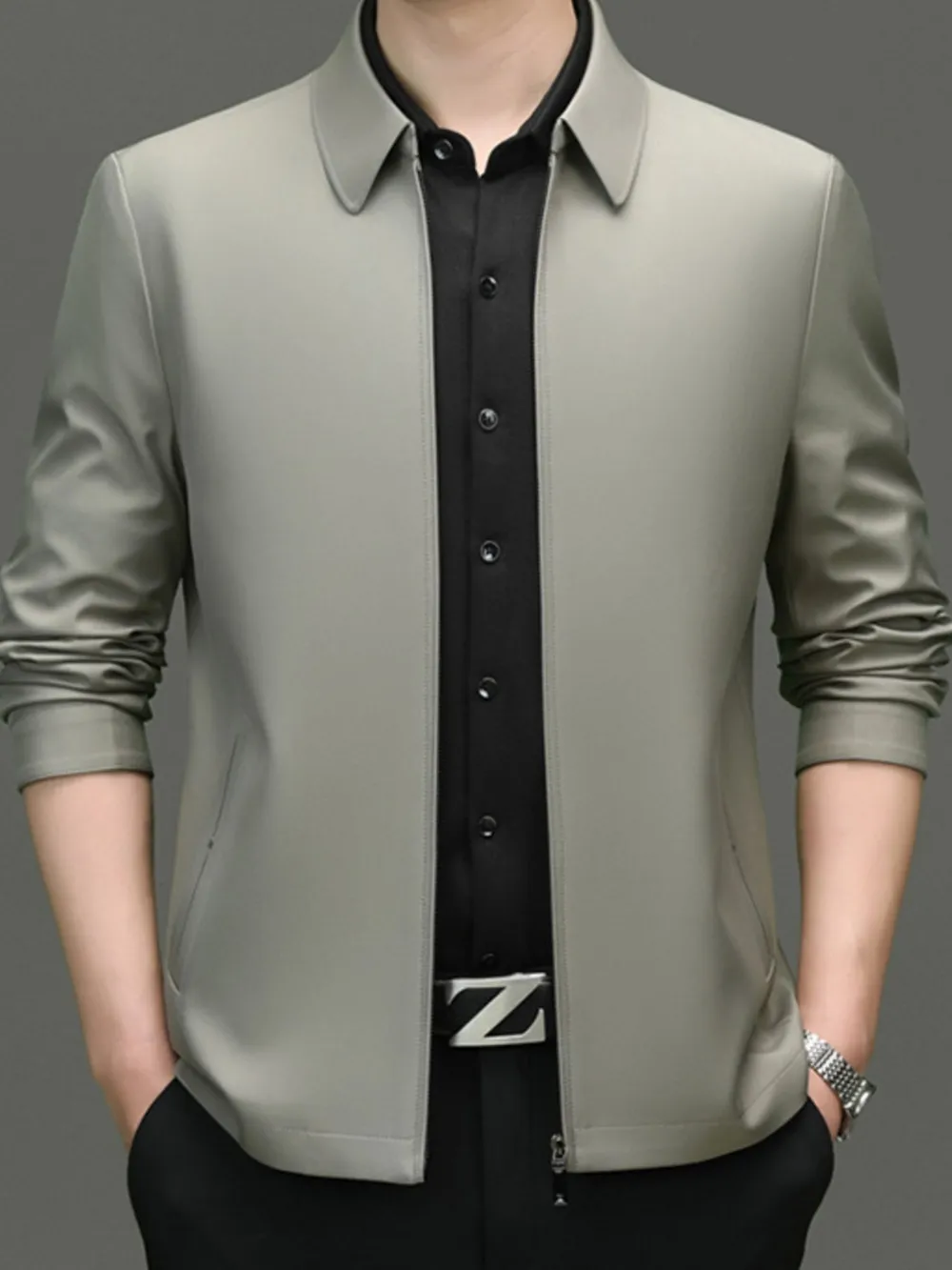 Men's Plus Size Zip Up Long Sleeve Jacket, image 2