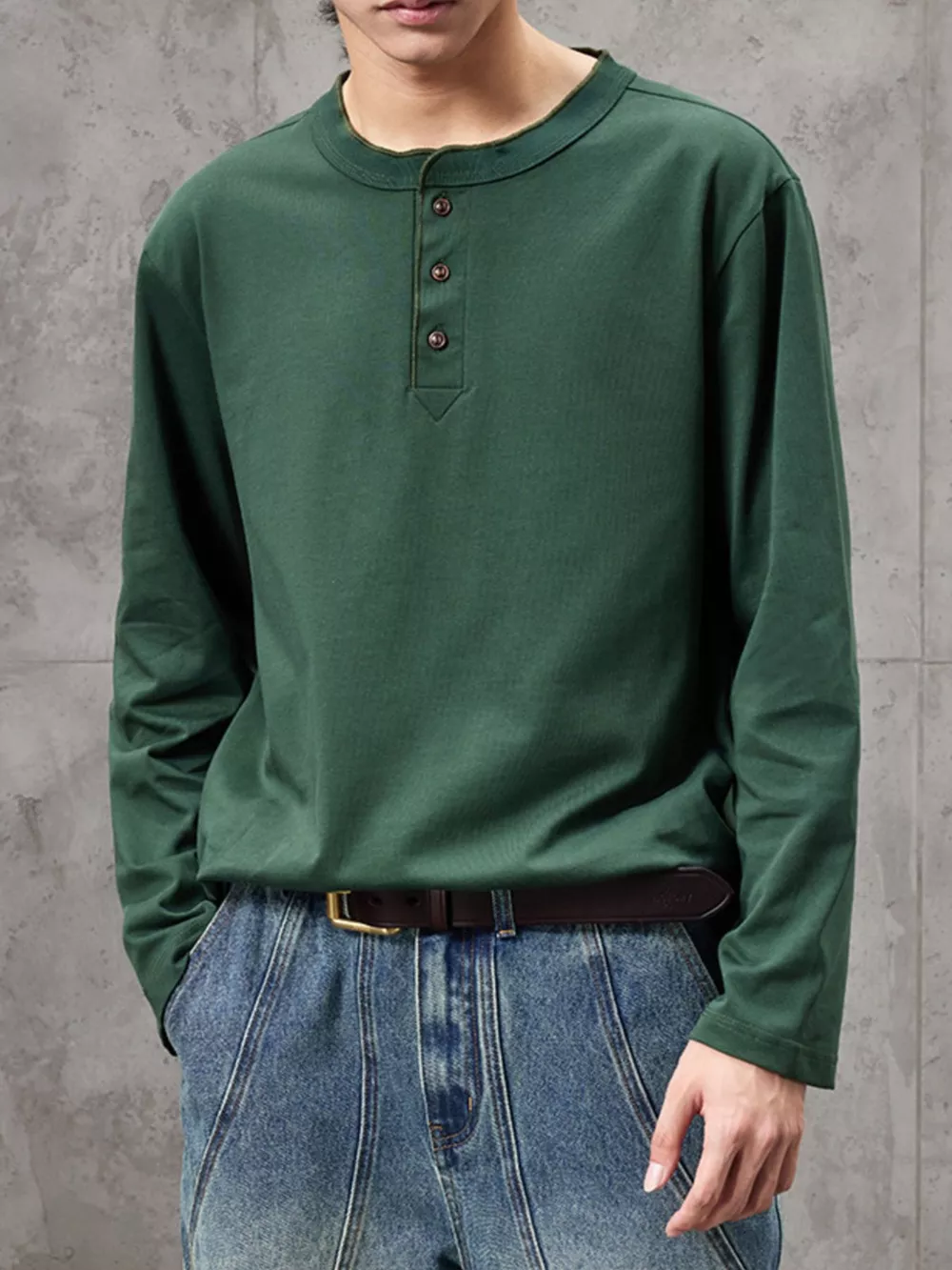 Men's Plus Size Casual Henley Long Sleeve T-Shirt, image 3