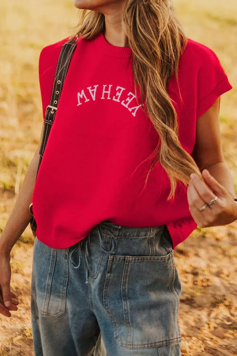 Letter Embroidered Sleeveless Knit Sweater Vest, image 3