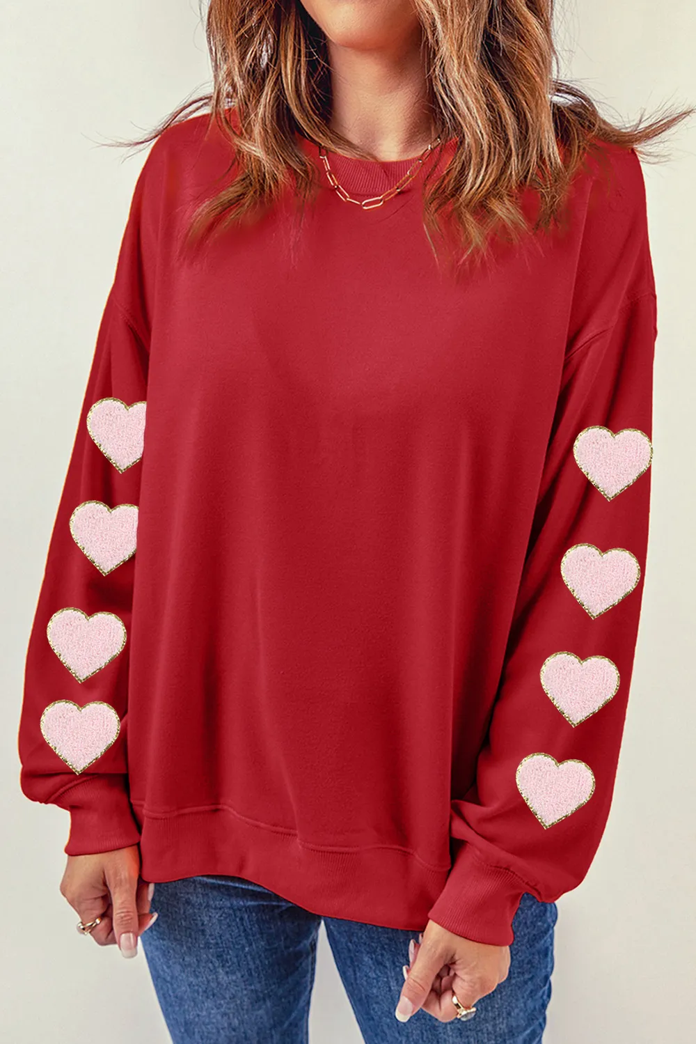 Heart Round Neck Dropped Shoulder Sweatshirt, image 4