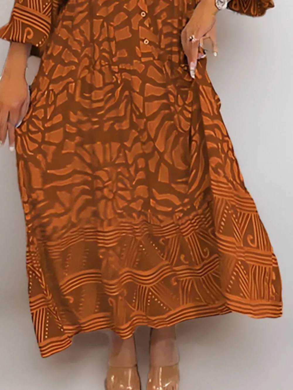 Printed Button Front Midi Dress, image 9