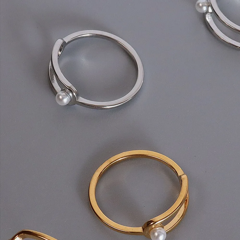 Synthetic Pearl Titanium Steel Ring, image 5