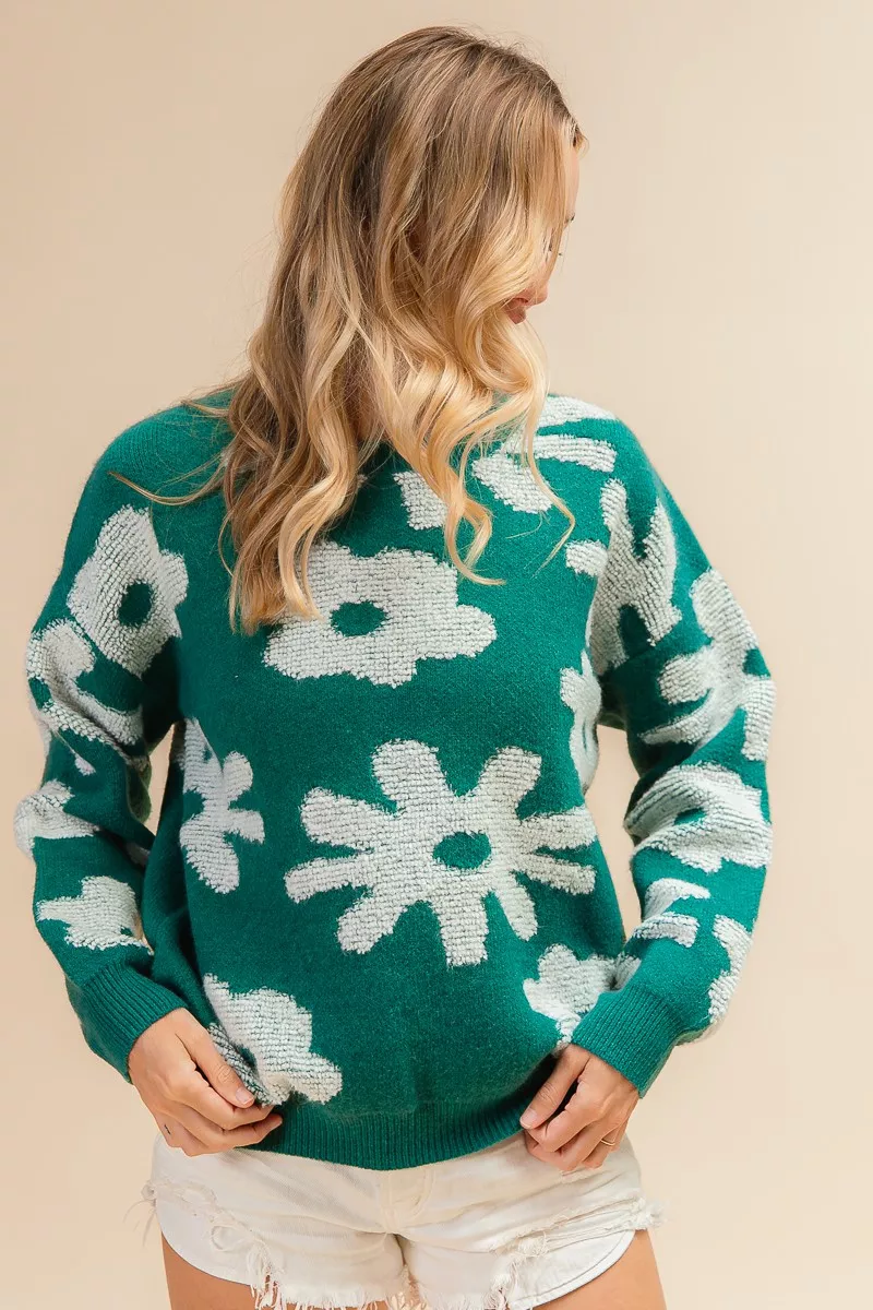 Flower Pattern Long Sleeves Sweater Top, image 2
