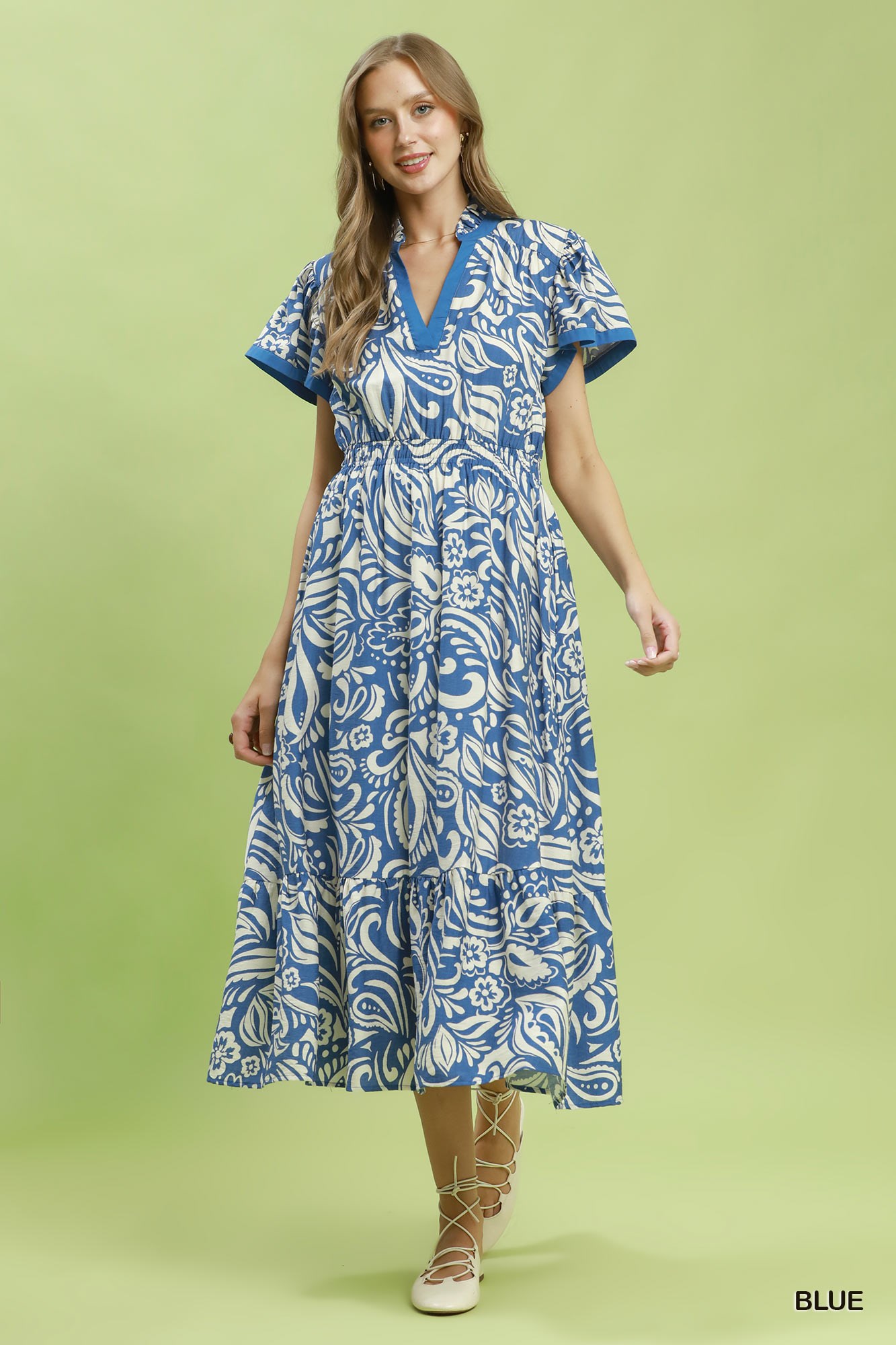 Paisley Print Midi Dress with Side Pockets, image 5