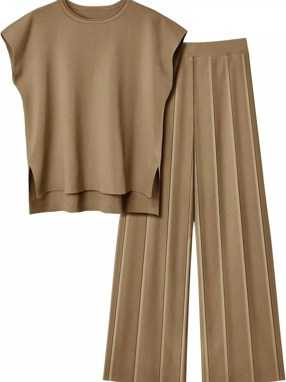 Casual Solid Color Cap Sleeve Top and Pants Knit Set, image 23