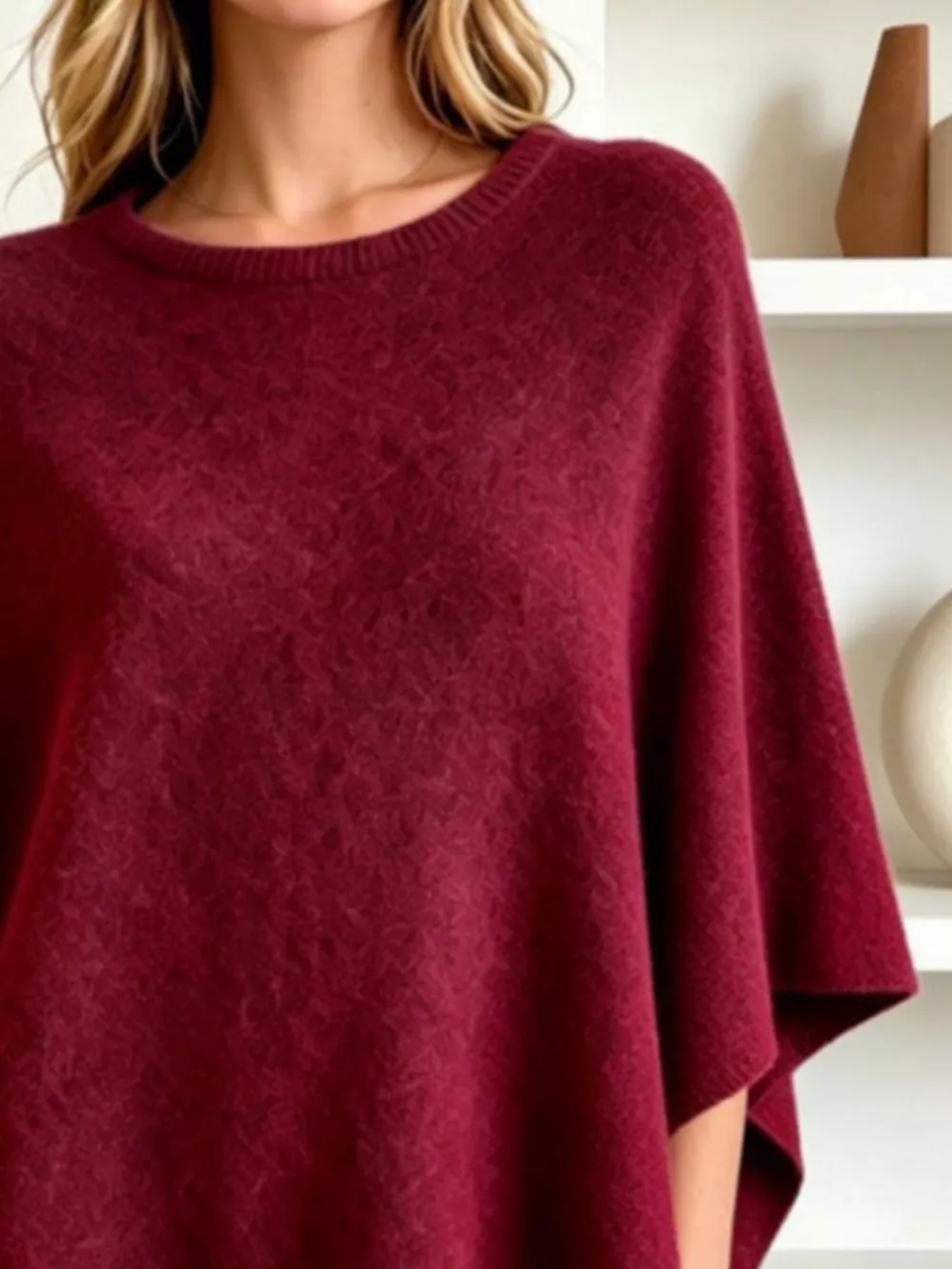 Asymmetrical Hem Knit Poncho, image 6