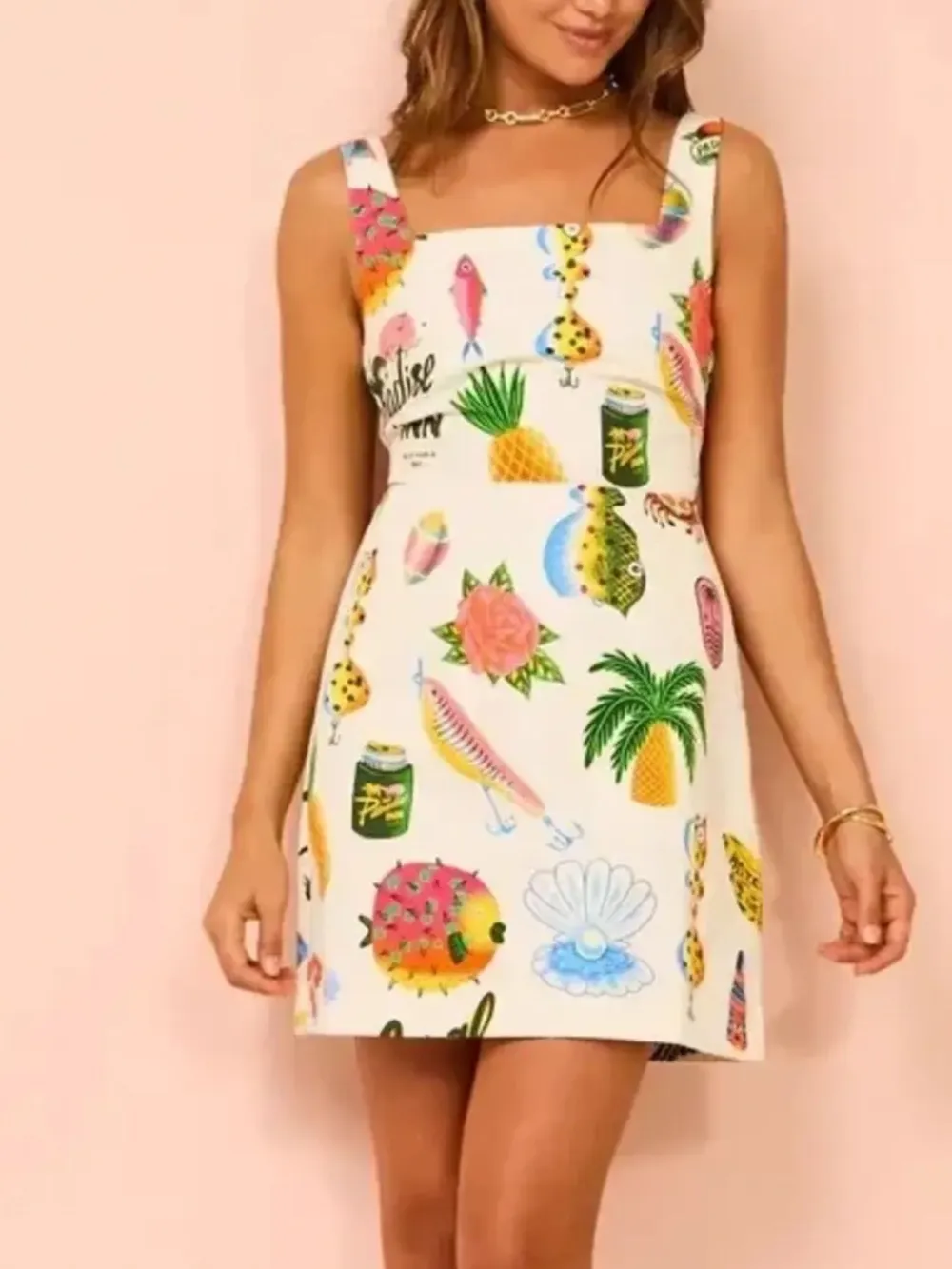 Printed Square Neck Summer Mini Dress, image 2