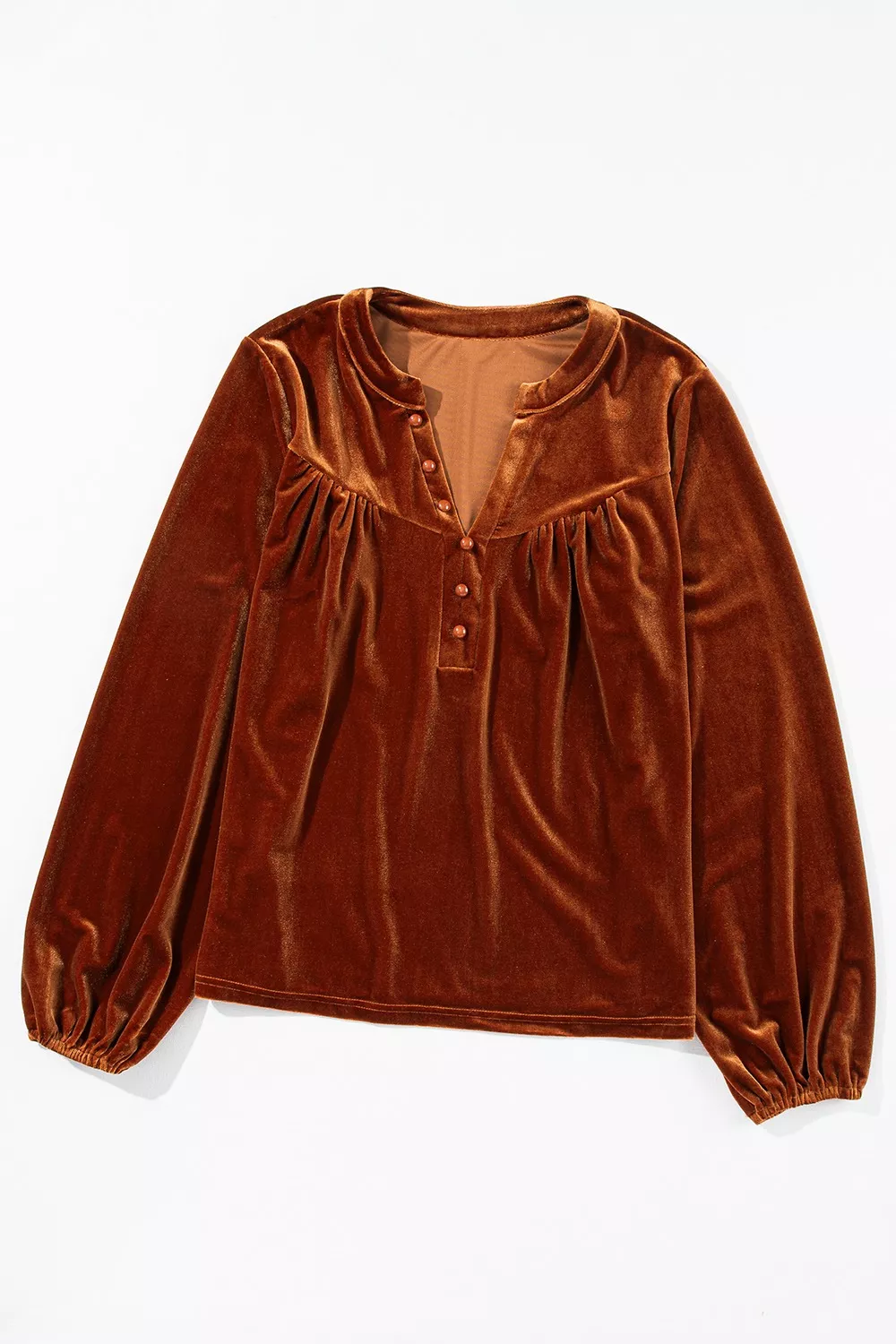 Velvet Button-Front Long Sleeve Blouse, image 3