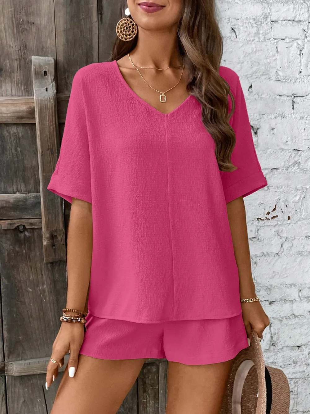 V-Neck Half Sleeve Top and Shorts Set, image 7