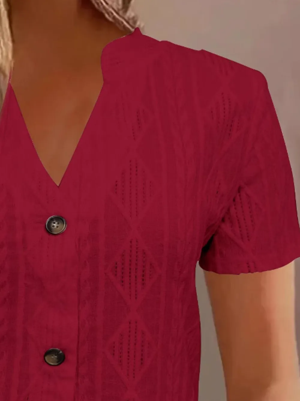 Textured Notched Short Sleeve Blouse, image 9