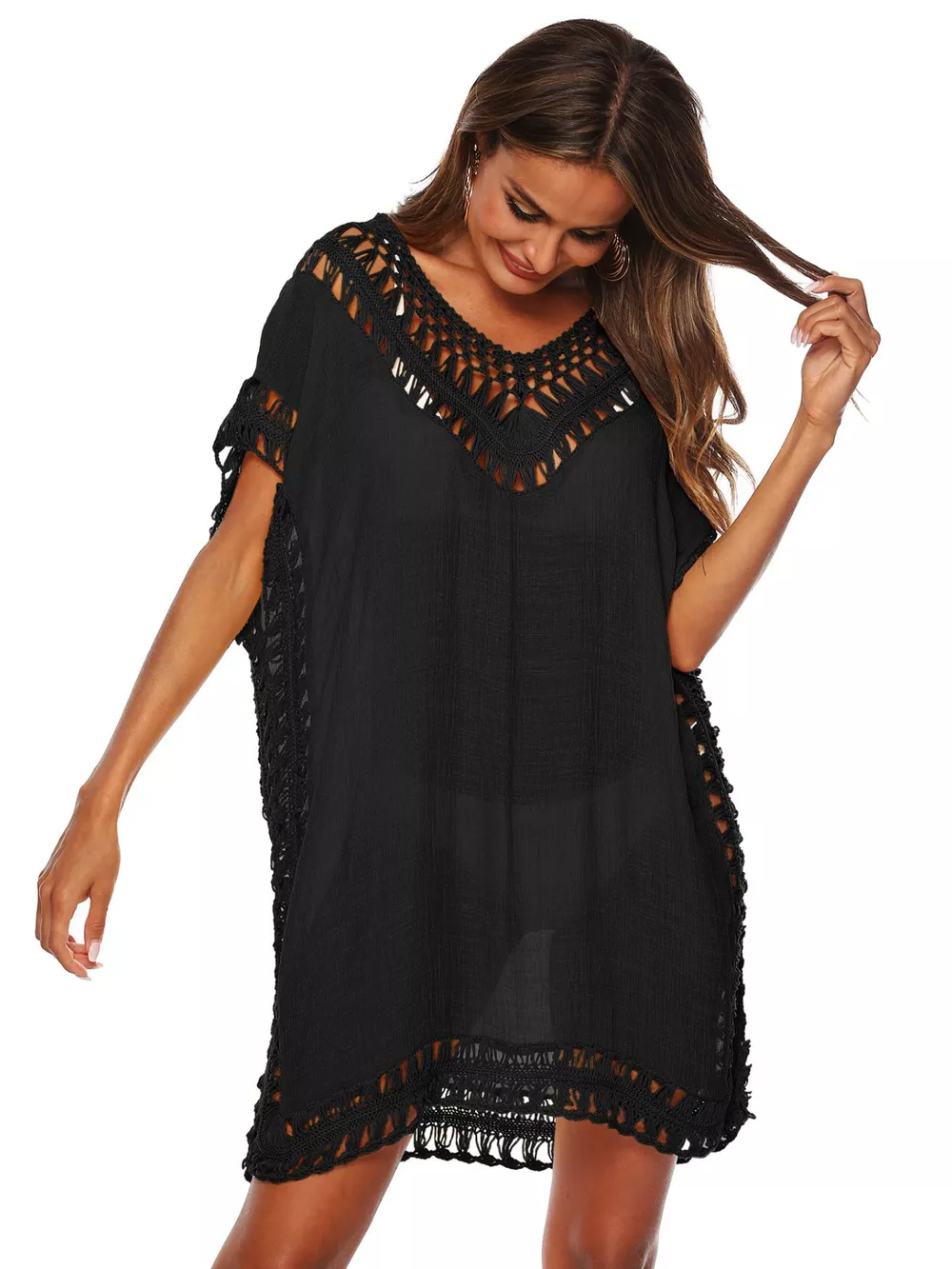 Crochet Trim V-Neck Cover-Up Dress, image 2