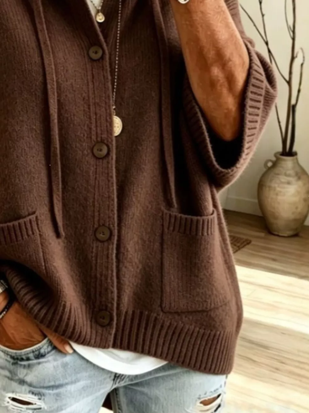 Full Size Hooded Button-Down Knit Cardigan Plus Size, image 12