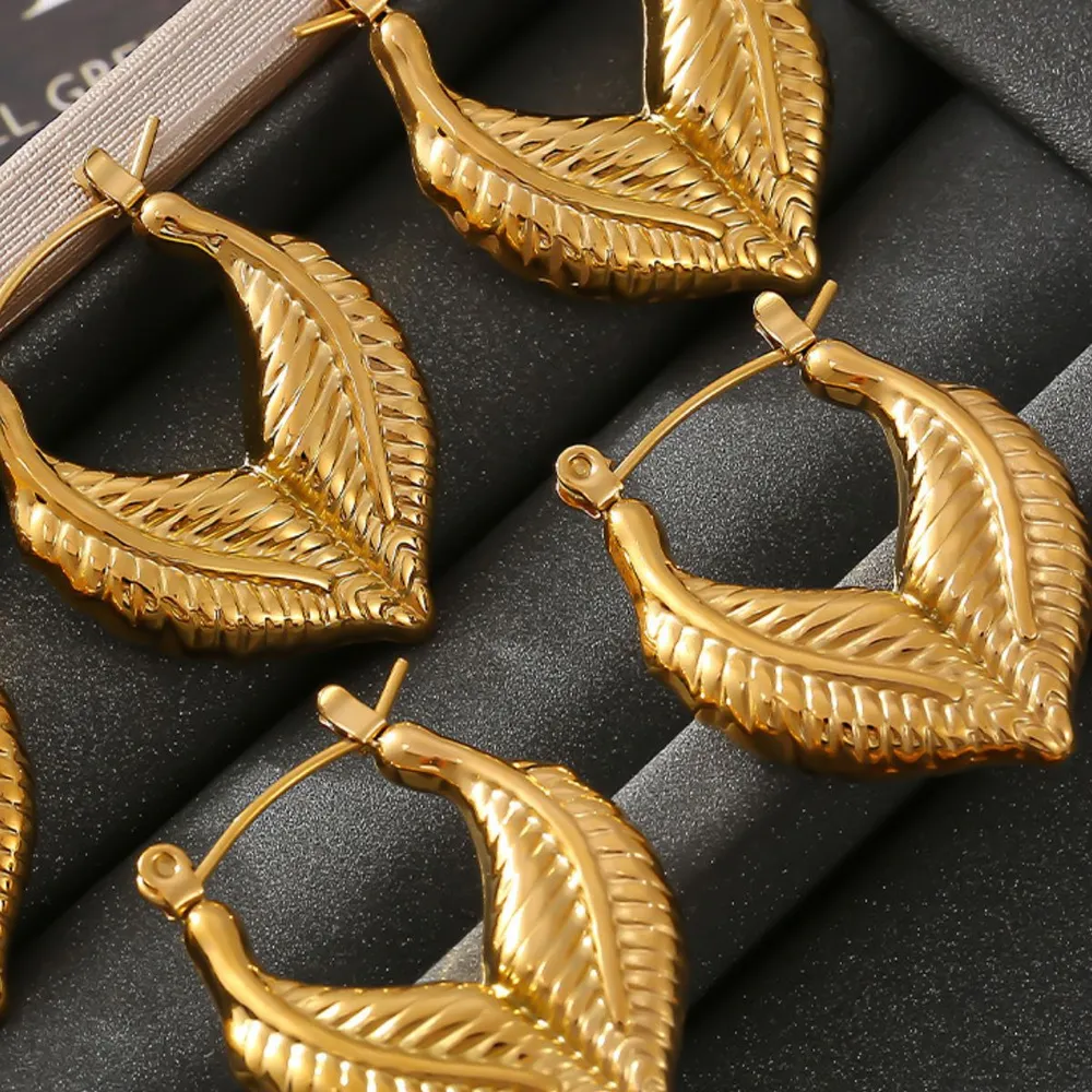 Titanium Steel Leaf Shape Earrings, image 2