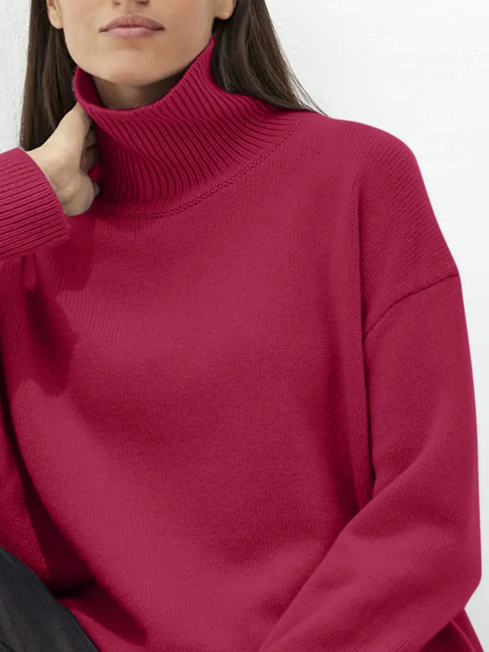 Turtleneck Drop Shoulder Long Sleeve Sweater, image 4