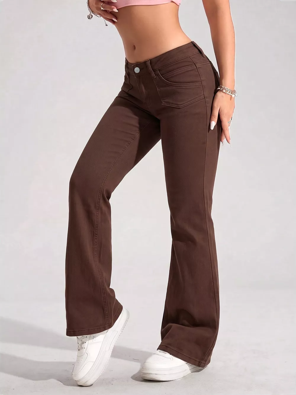 High-Waisted Flare Leg Jeans with Front Pockets, image 2