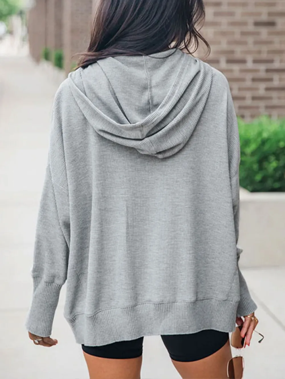 Half Snap Long Sleeve Hoodie, image 2