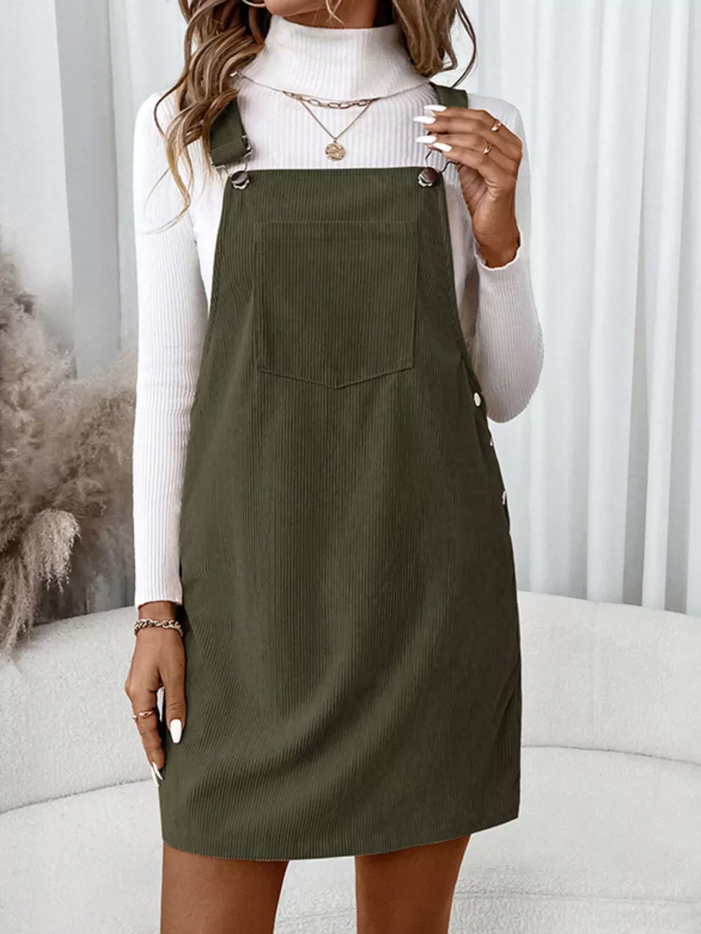 Corduroy Overall Mini Dress with Adjustable Straps, image 5