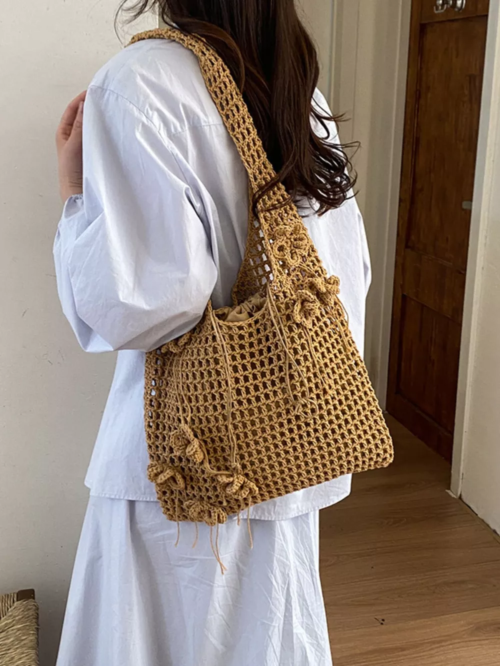 Crochet Flower Hobo Shoulder Bag, image 4