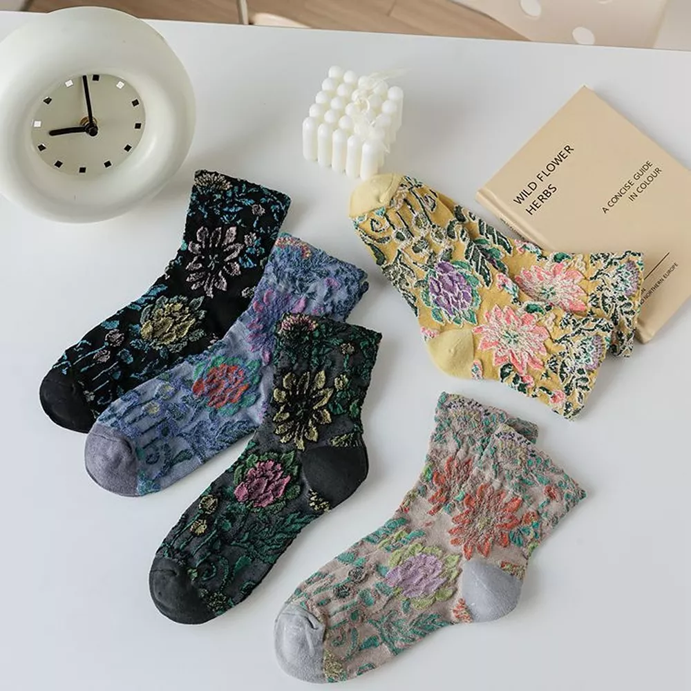 Floral Jacquard Crew Socks, image 3