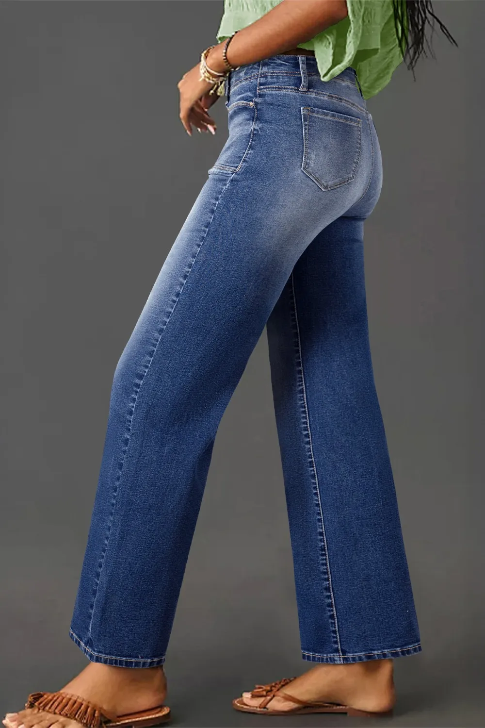 High-Waisted Wide-Leg Vintage Wash Jeans, image 5
