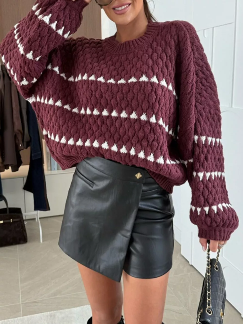 Chunky Knit Striped Sweater with Balloon Sleeves, image 18