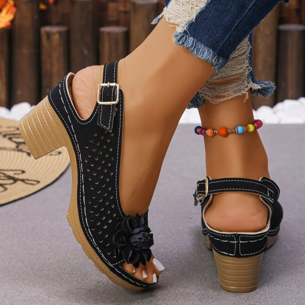 Floral Accent Block Heel Sandals, image 6