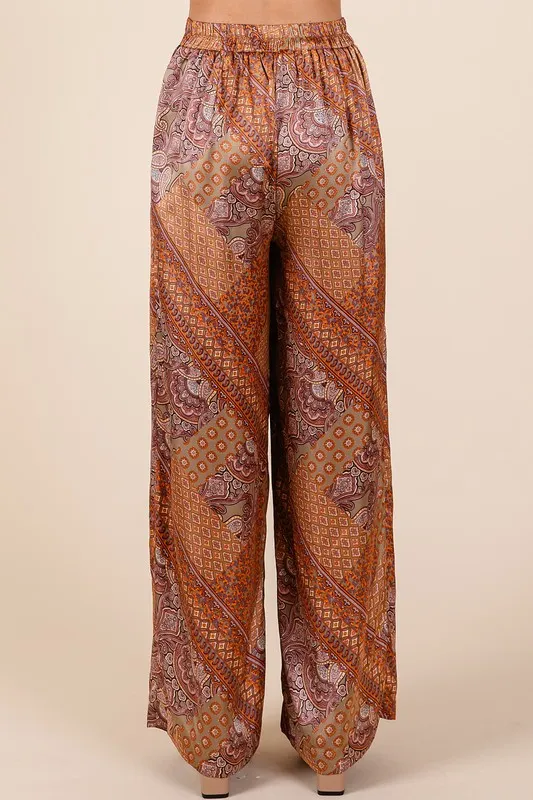 Paisley Patchwork Print Satin Wide Leg Pants, image 3