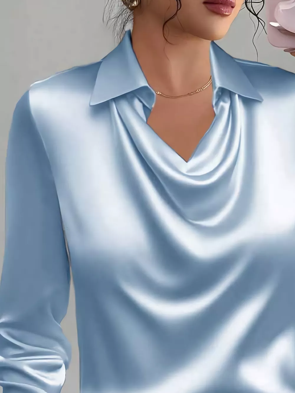 Satin Collared Neck Long Sleeve Blouse, image 3