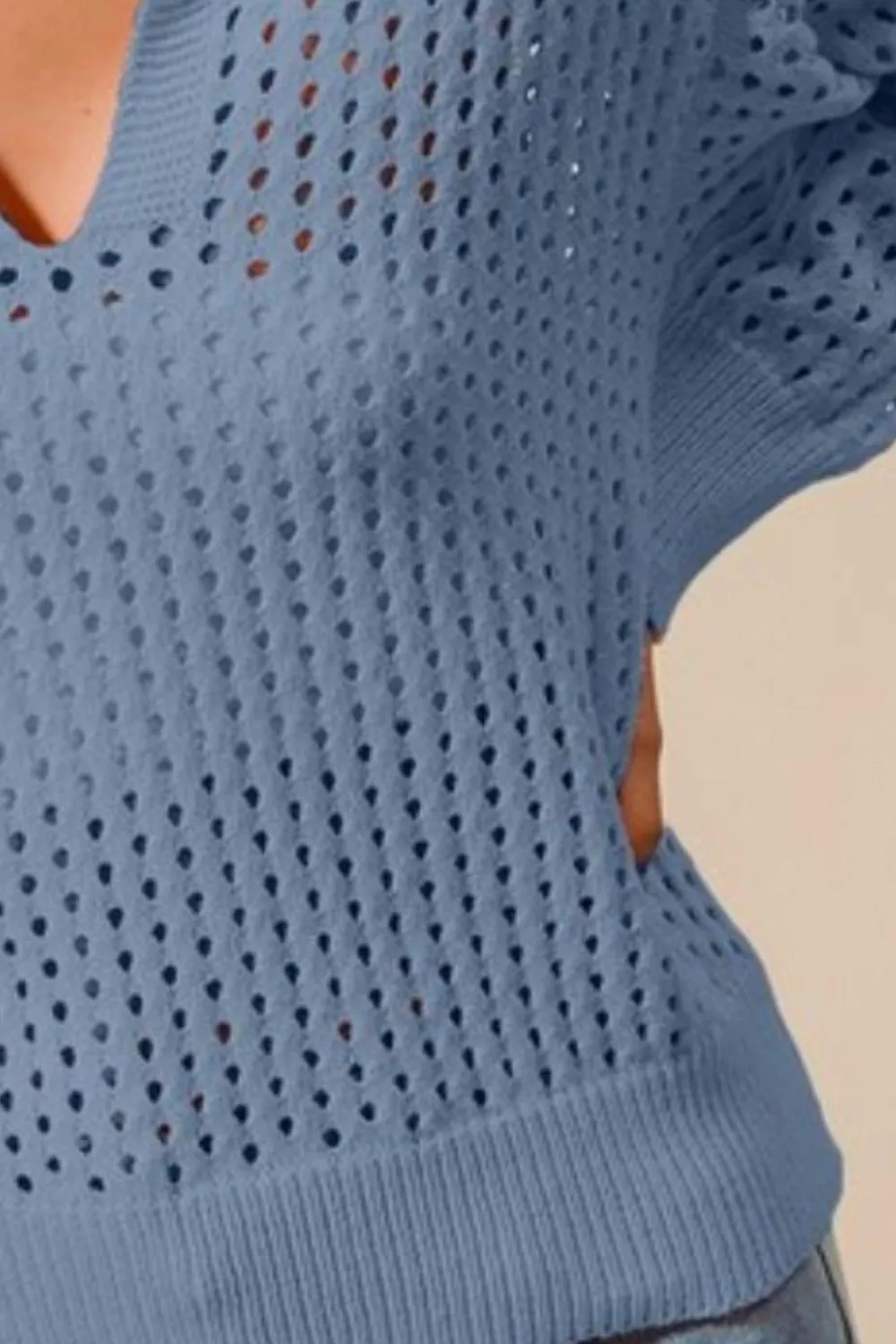 Open Knit Polo Sweater Top, image 3