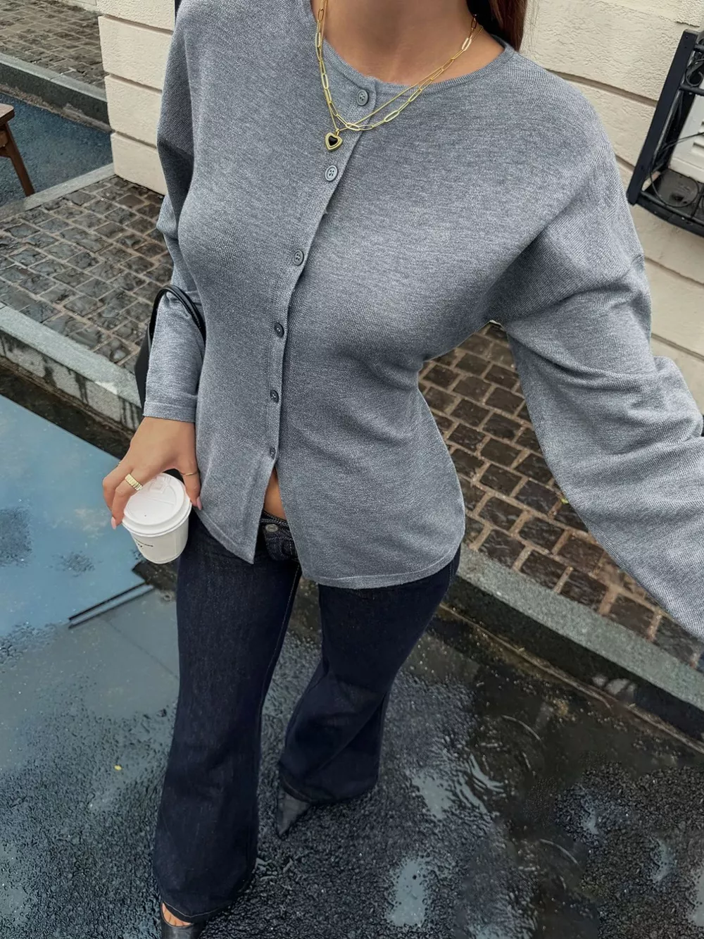 Button-Front Dropped Shoulder Cardigan, image 3