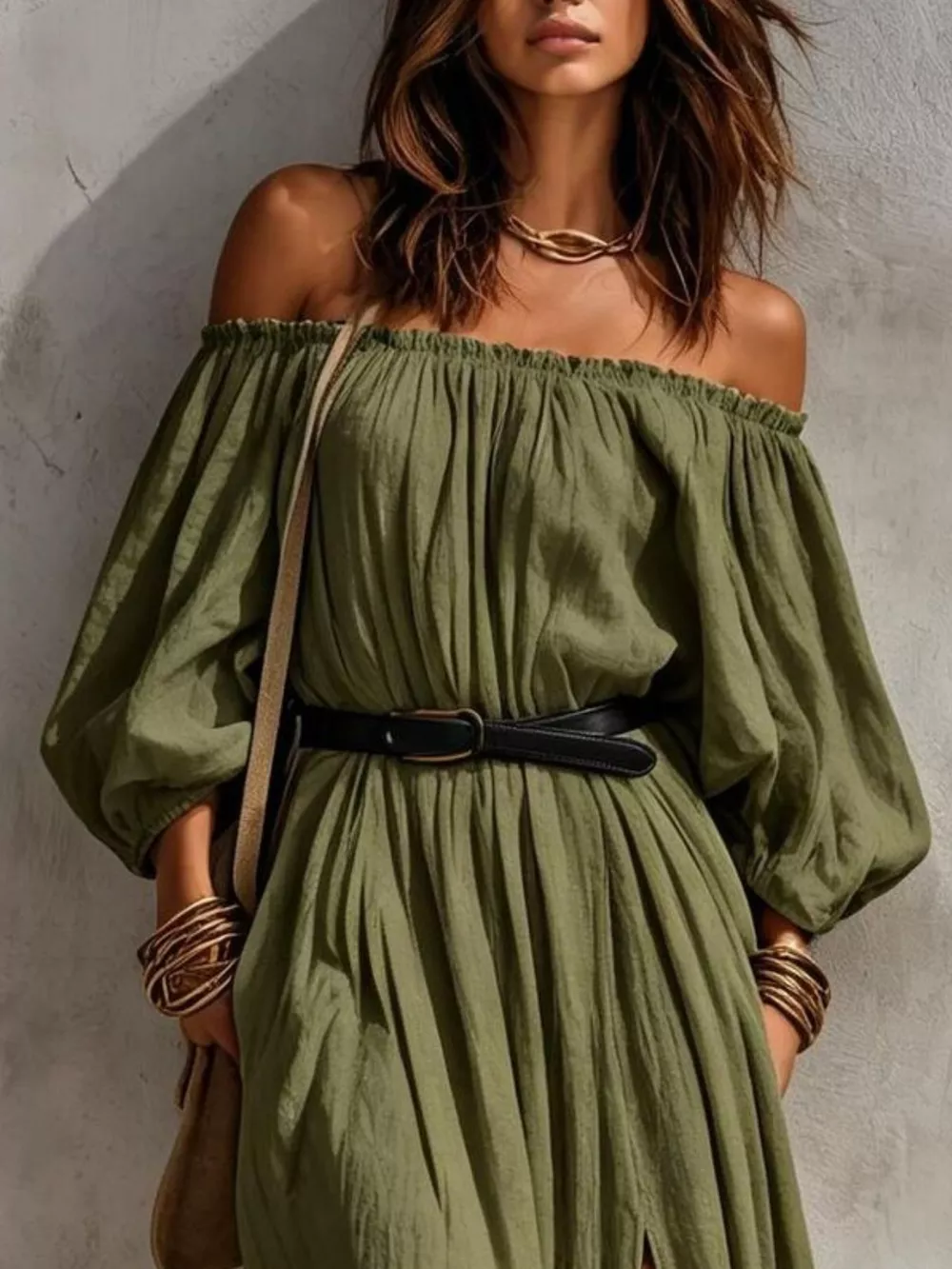 Boho Off-Shoulder Maxi Dress with Side Slit, image 2