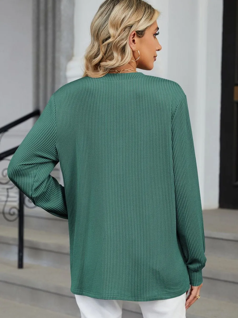 Striped Notched Long Sleeve T-Shirt, image 17