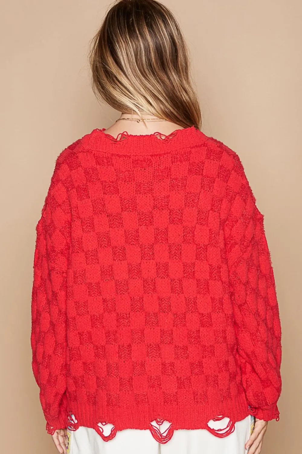 Checkered Distressed Edge Sweater, image 2