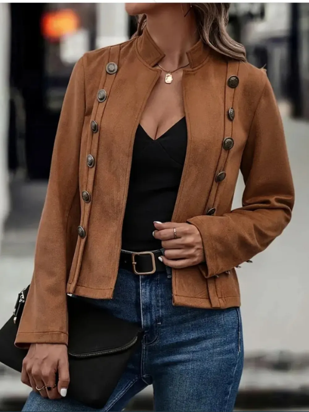 Decorative Button Open Front Long Sleeve Jacket, image 4