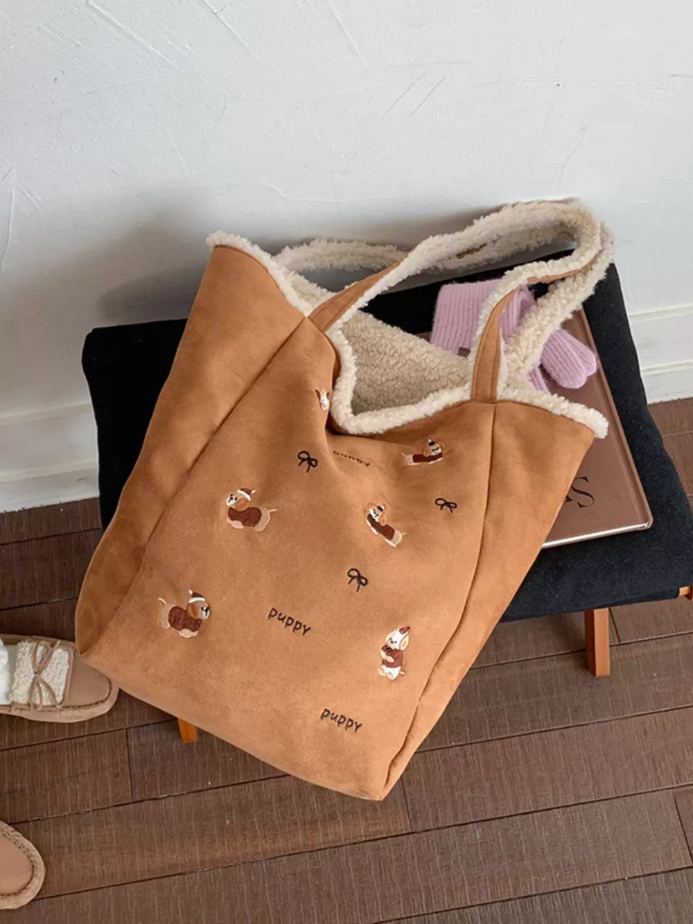 Embroidered Plush Tote Bag, image 4