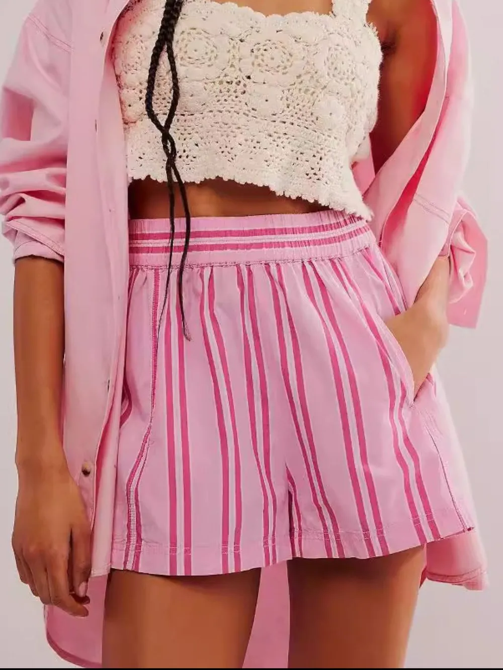 Striped Elastic Waist Shorts, image 7