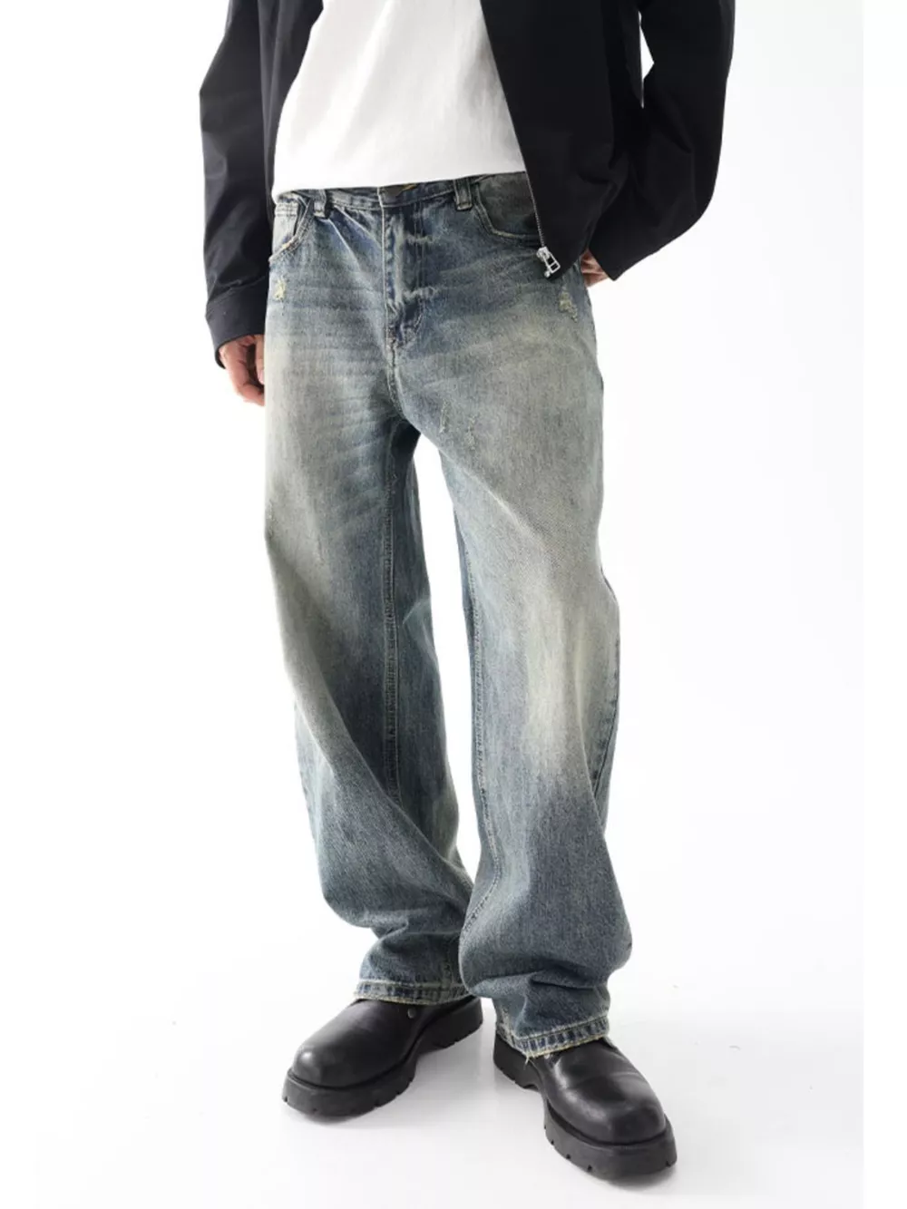 Men's Wash Wide Leg Relaxed Fit Jeans, image 3