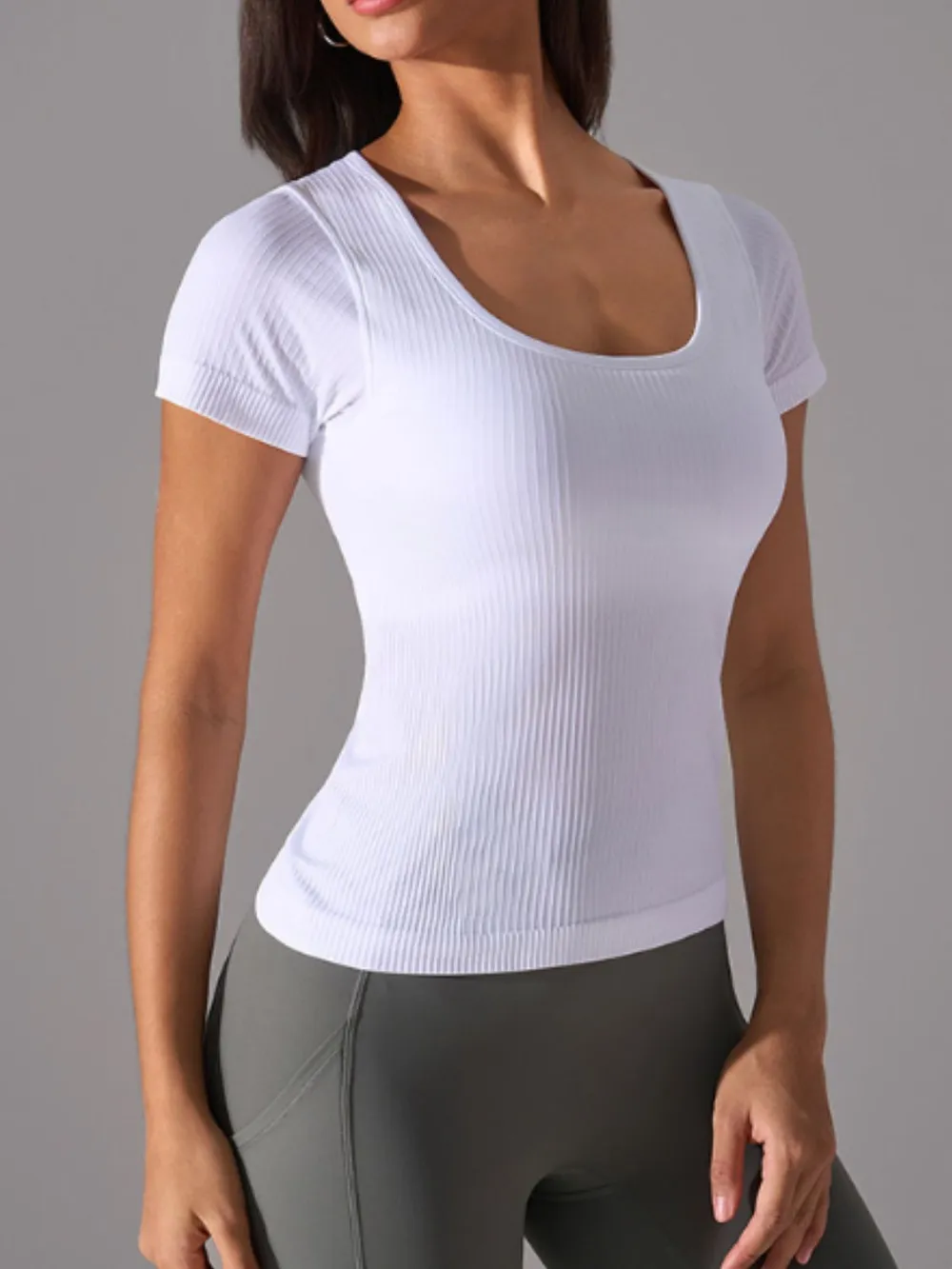 Square Neck Active T-Shirt with Detachable Chest Pads, image 4