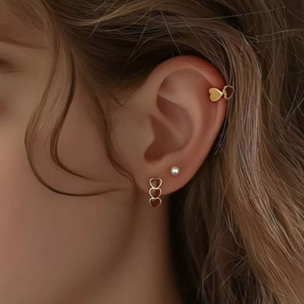 Triple Heart Stud Earrings, image 2