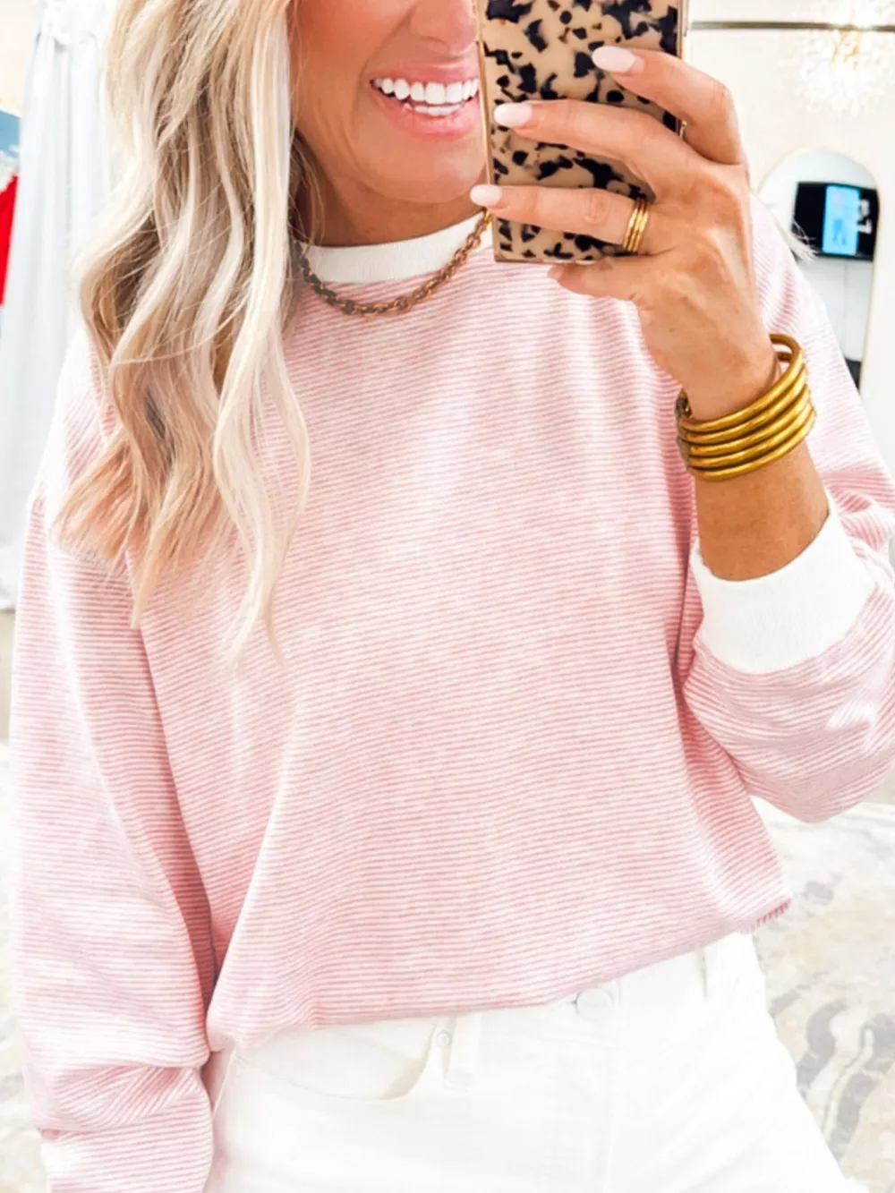 Stripe Contrast Edge Patchwork Long Sleeve Top, image 2