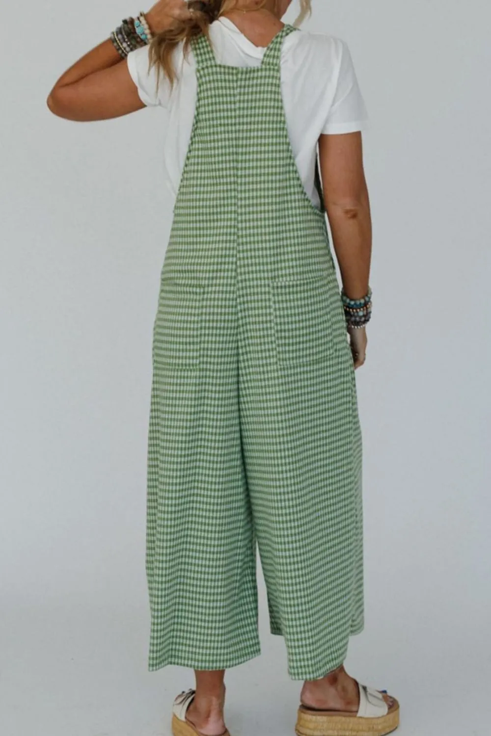 Casual Gingham Wide Leg Overalls, image 3