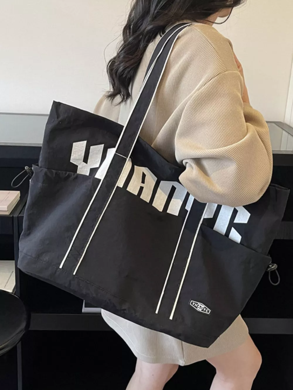 Drawstring Letter Shoulder Bag, image 4