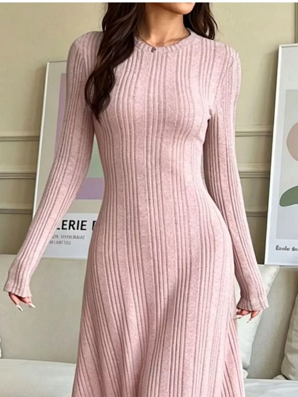 Long Sleeve Ribbed Knit Dress, image 6