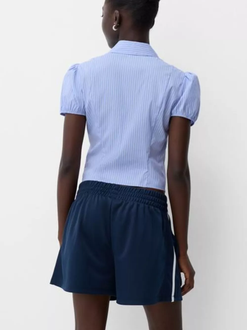 Striped Button Up Puff Sleeve Shirt, image 3