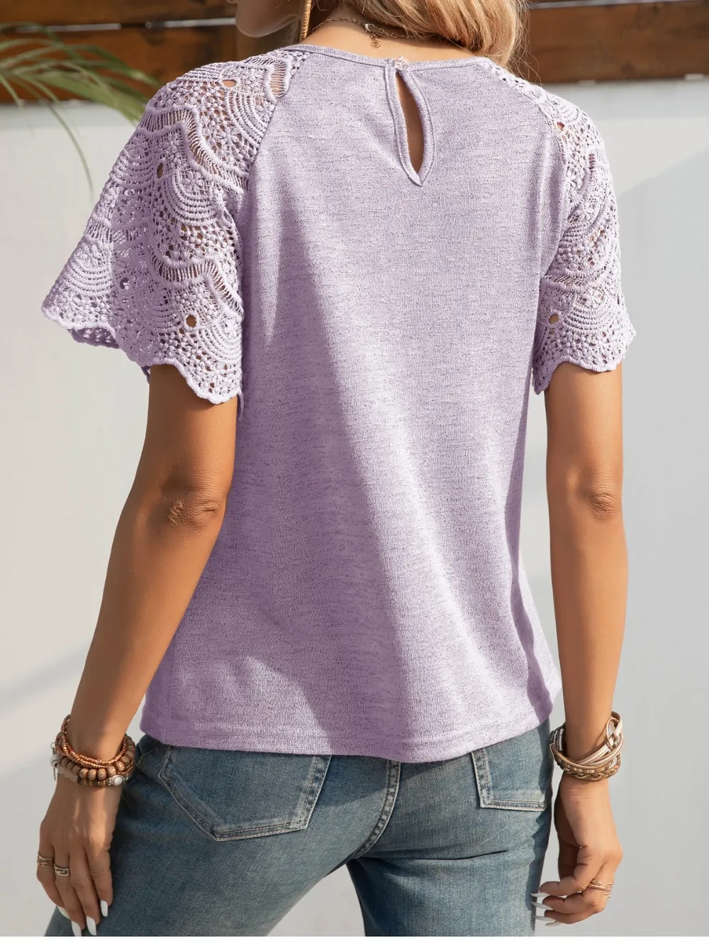 Round Neck Short Sleeve Crochet Top, image 5