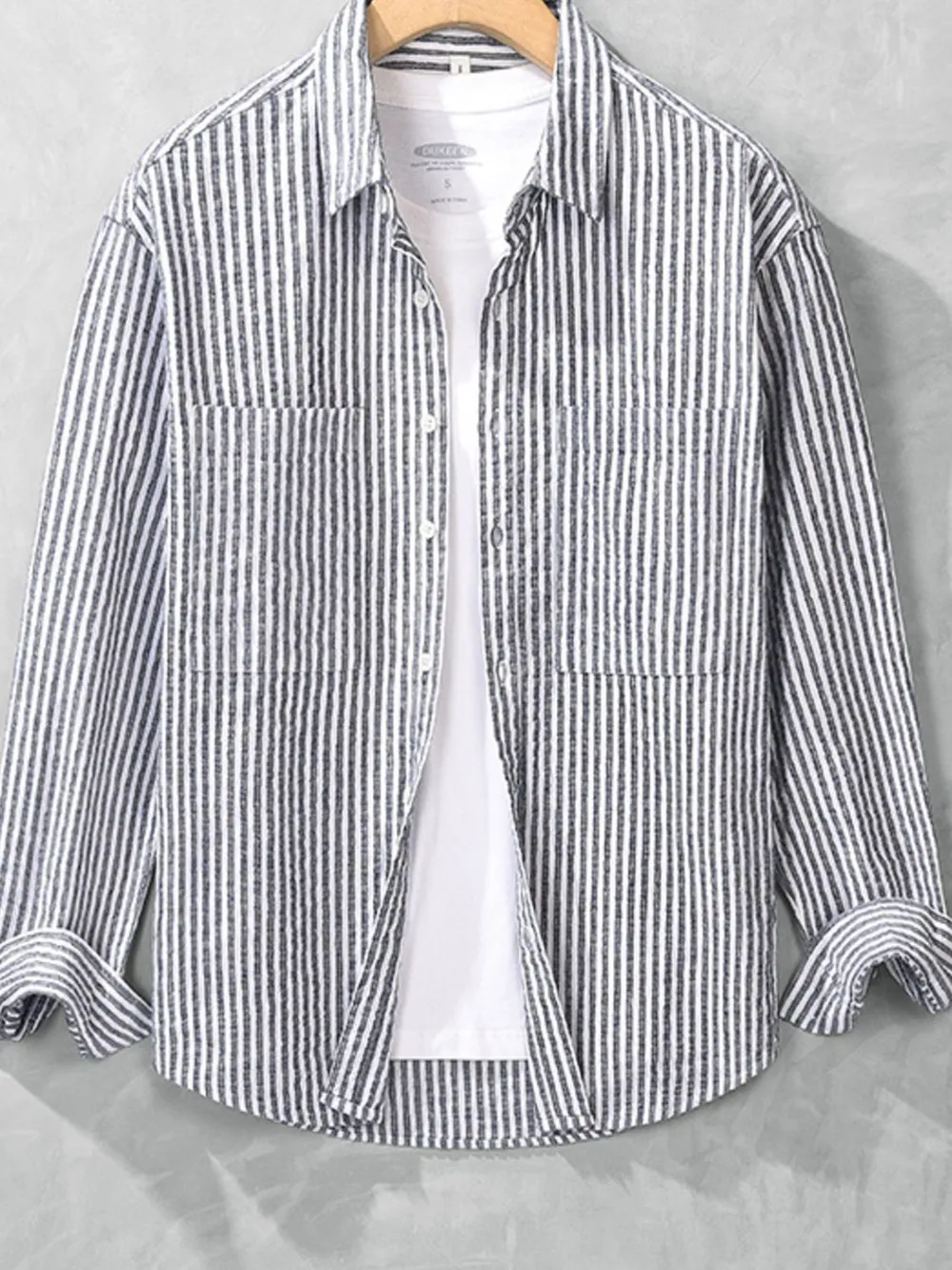 Men's Plus Size Striped Long Sleeve Shirt, image 4