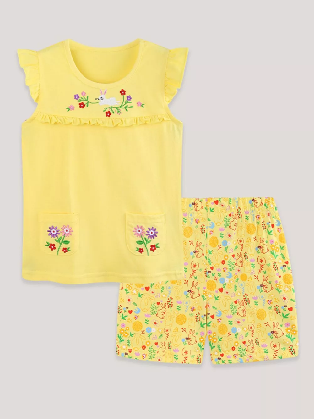 Children's Floral Embroidered Top and Printed Shorts Set, image 2