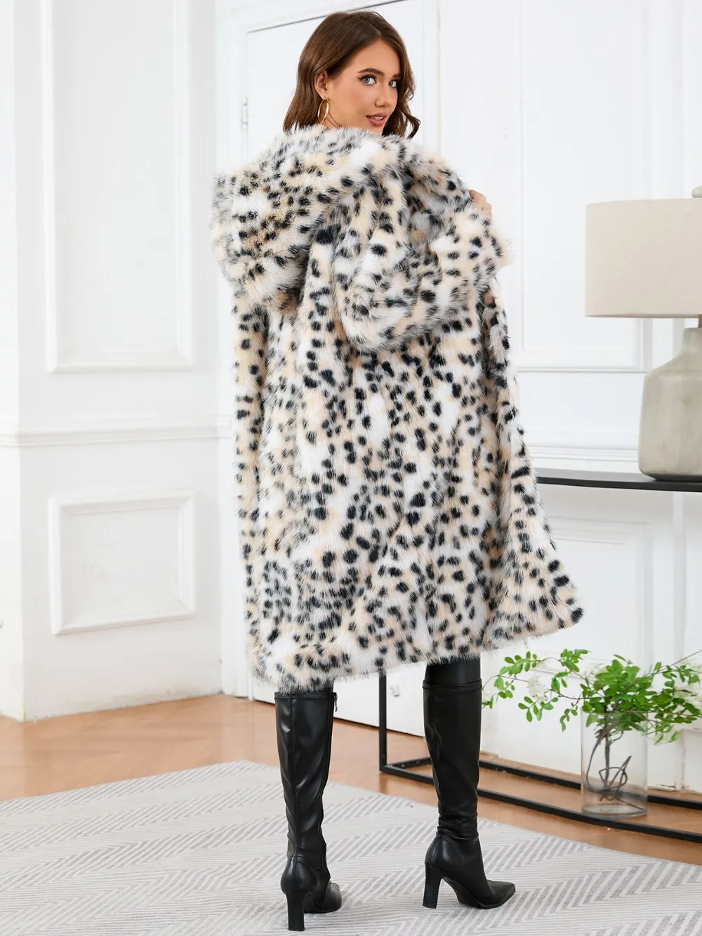 Thermal Leopard Faux Fur Hooded Outerwear, image 5